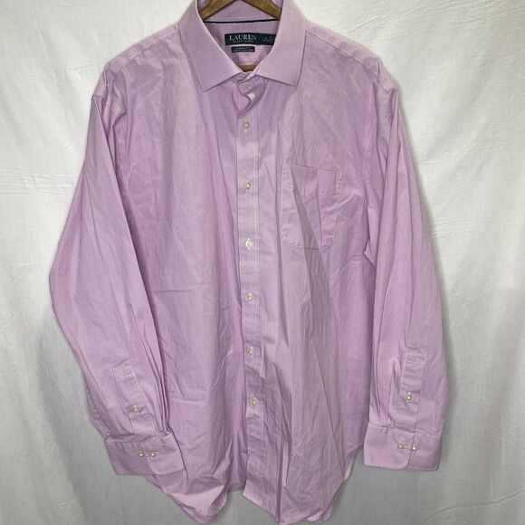 LRL RALPH LAUREN Black Label Classic Striped Long Sleeve Shirt Men 18 34/35 Pink - Picture 2 of 11